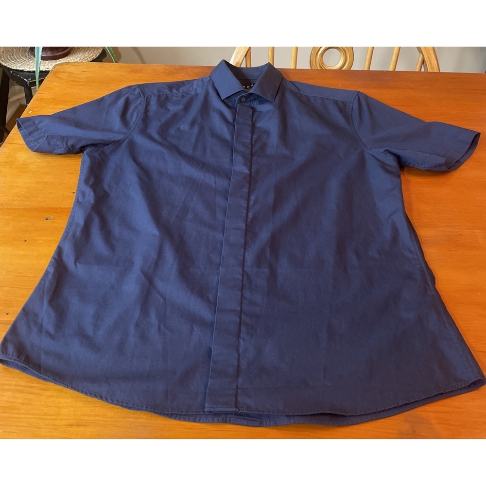 Topman Navy Blue Shirt Slim Fit Button Down Short Sleeve Chest 38" - 40" Size M